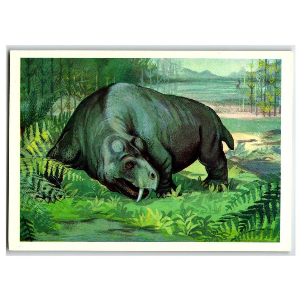 Rabidosaurus Prehistoric Animal Art Postcard 1979 Russian Paleo Chevereva